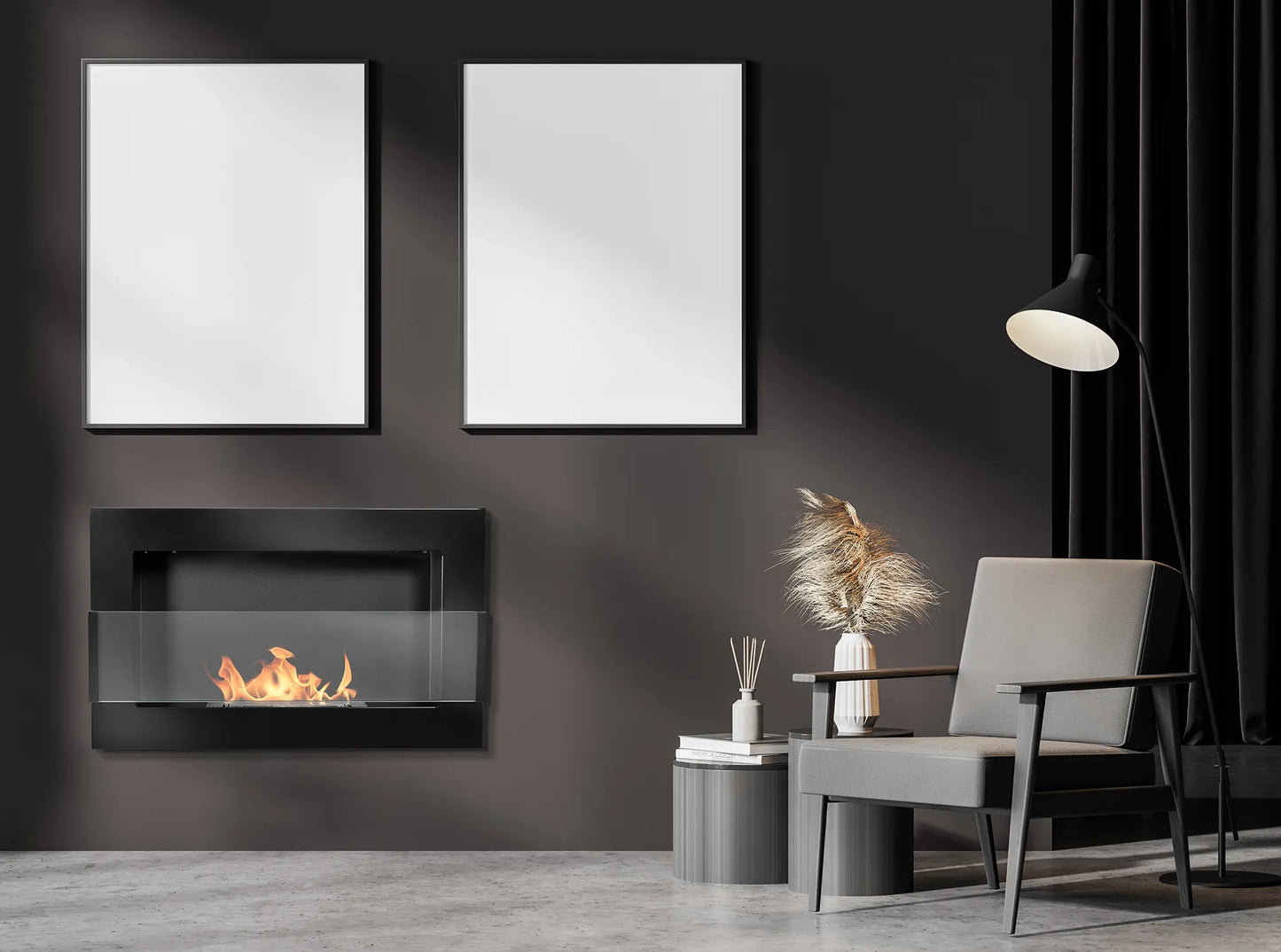 De Bio ethanol haard zwart glans 650x400 cm met glas