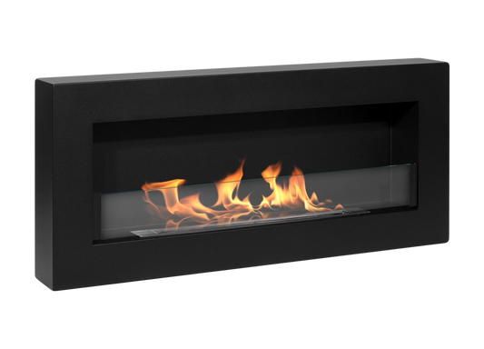 De Bio ethanol haard SLIM NIGHT 900x400 met glas Box 900x400 zwart mat structuur