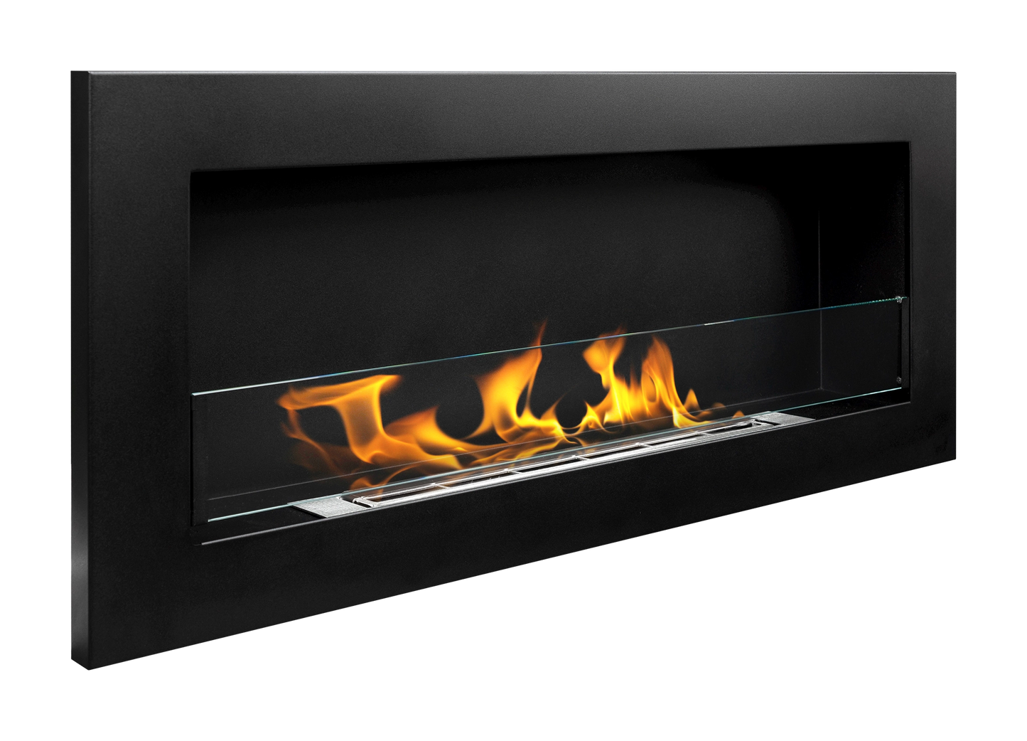 De Bio ethanol haard SLIM 900x400 met glas in zwarte structuurafwerking