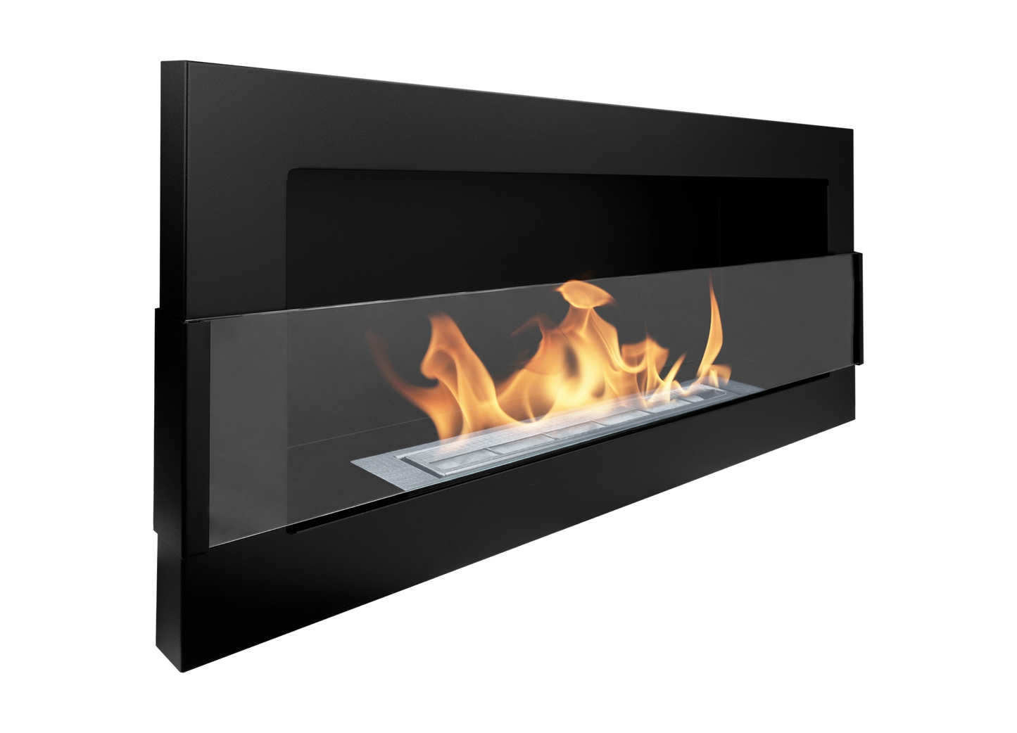 De Bio ethanol haard 900x400 met glas in zwarte structuurafwerking