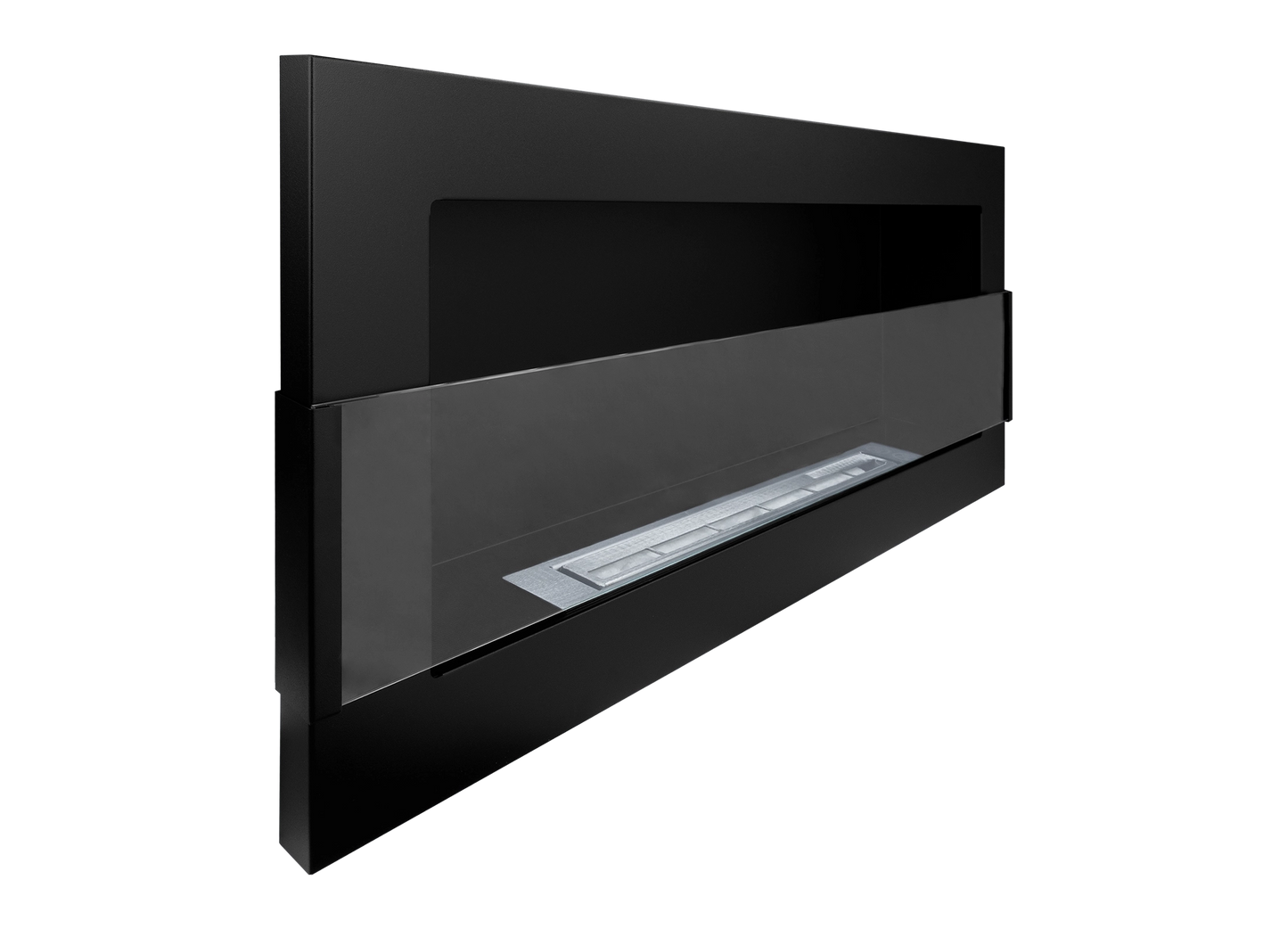 De Bio ethanol haard 900x400 met glas in zwarte structuurafwerking