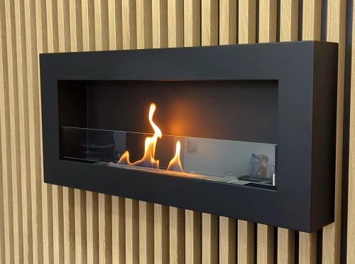 De Bio ethanol haard SLIM NIGHT 900x400 met glas Box 900x400 zwart mat structuur