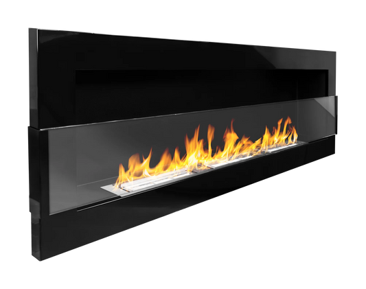 De Bio-ethanol haard zwart glans 1200x400 cm met glas