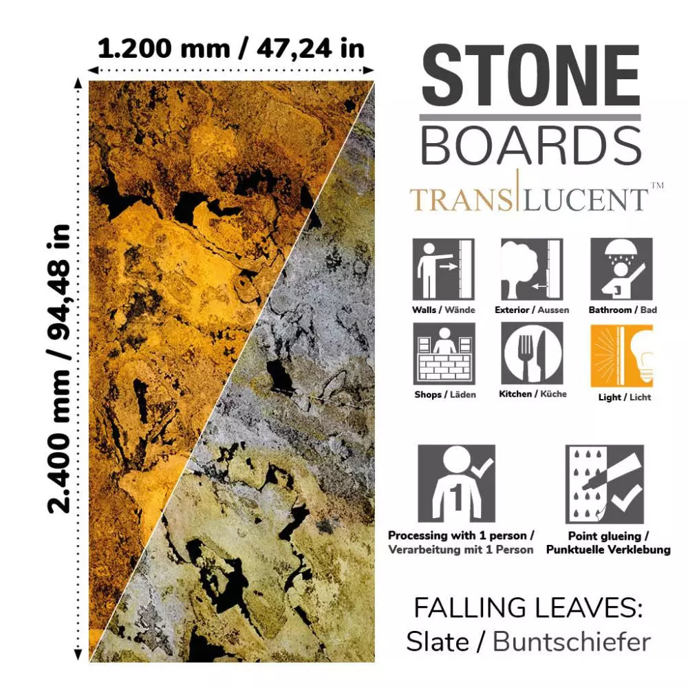 Natuursteen Translucent Stoneboard TL 240 x120cm x 4mm Falling Leaves