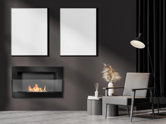 De Bio haard zwart glans 650x400 cm met glas