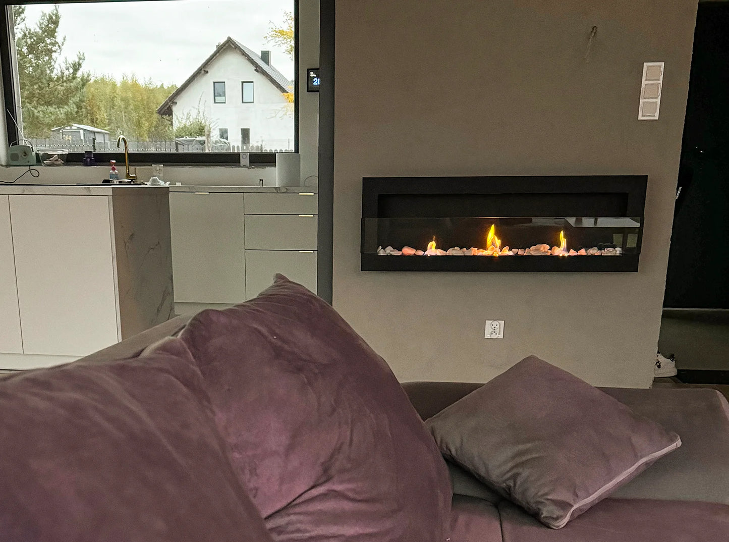 De Bio haard zwart mat  1200x400 cm met glas