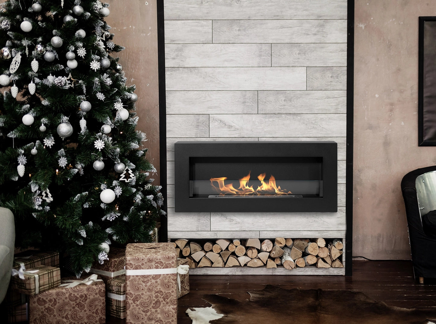 De Bio haard SLIM 900x400 met glas Box 900x400 zwart mat structuur