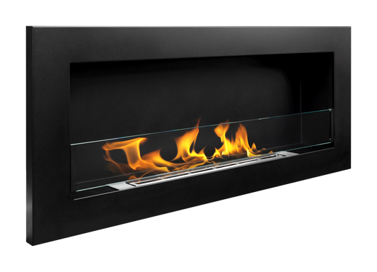 De Bio haard SLIM 900x400 met glas in zwarte structuurafwerking