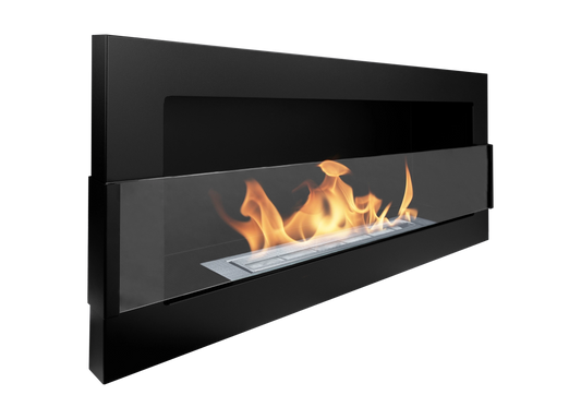 De Bio haard 900x400 met glas in zwarte structuurafwerking