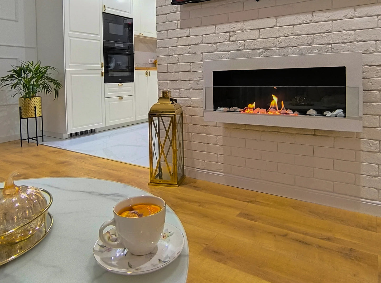 De Bio haard White 900x400 glans