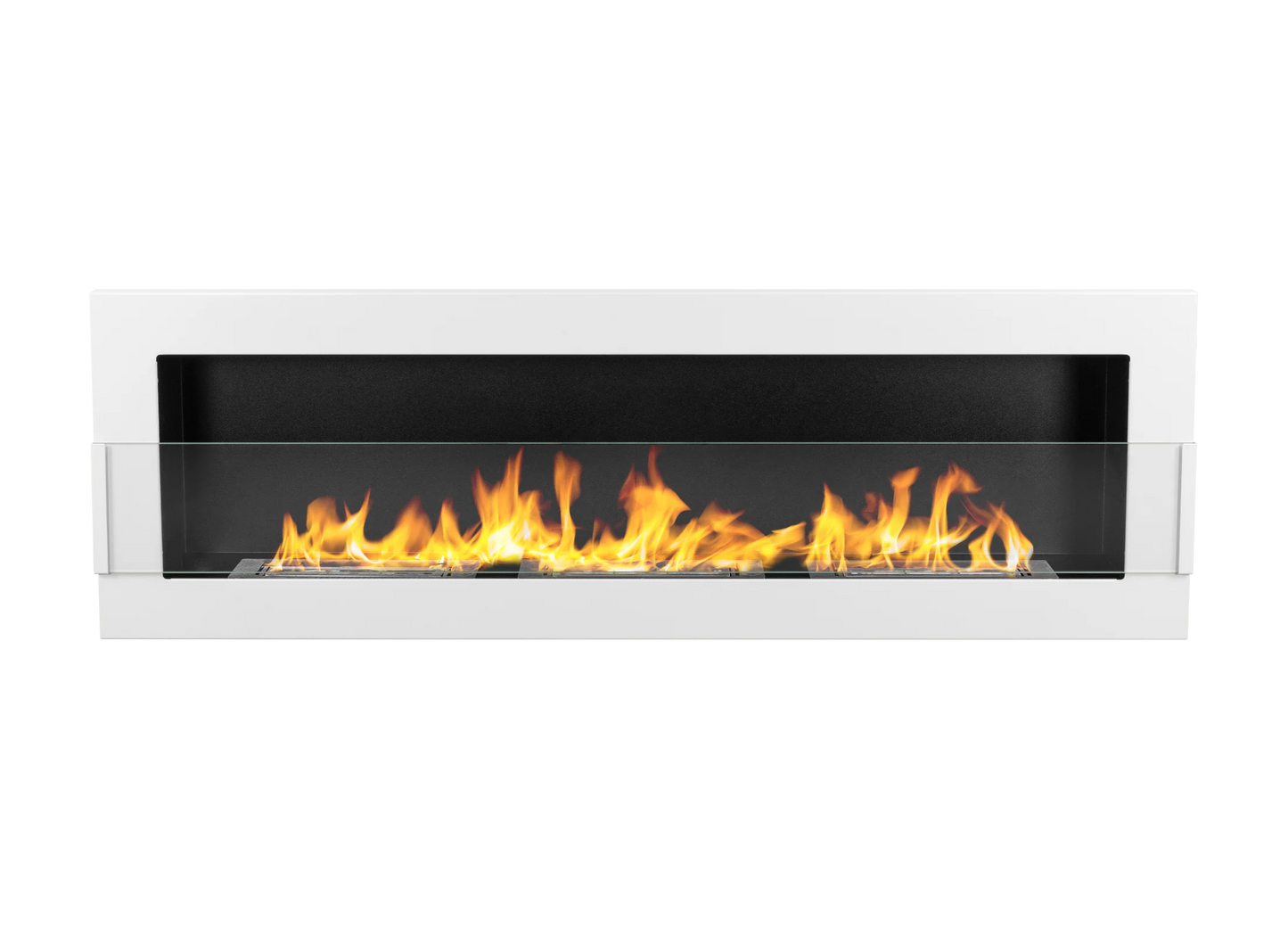 De Bio haard wit glans  1200x400 cm met glas