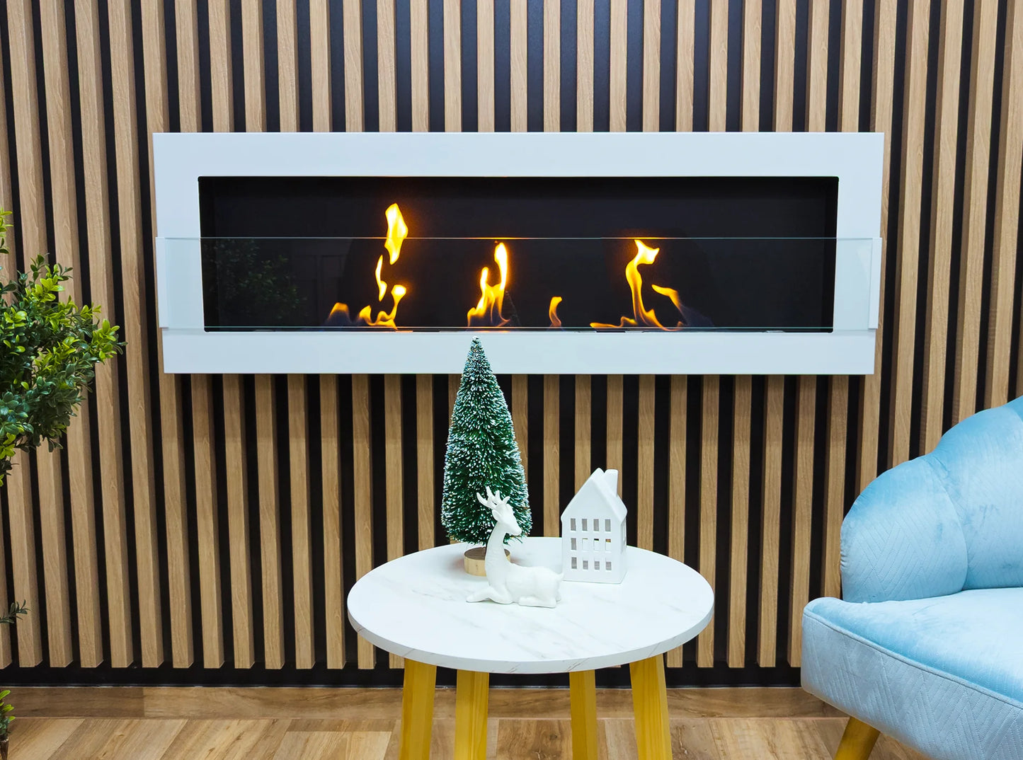 De Bio haard wit glans  1200x400 cm met glas
