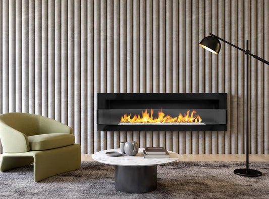 De Bio haard zwart glans  1200x400 cm met glas