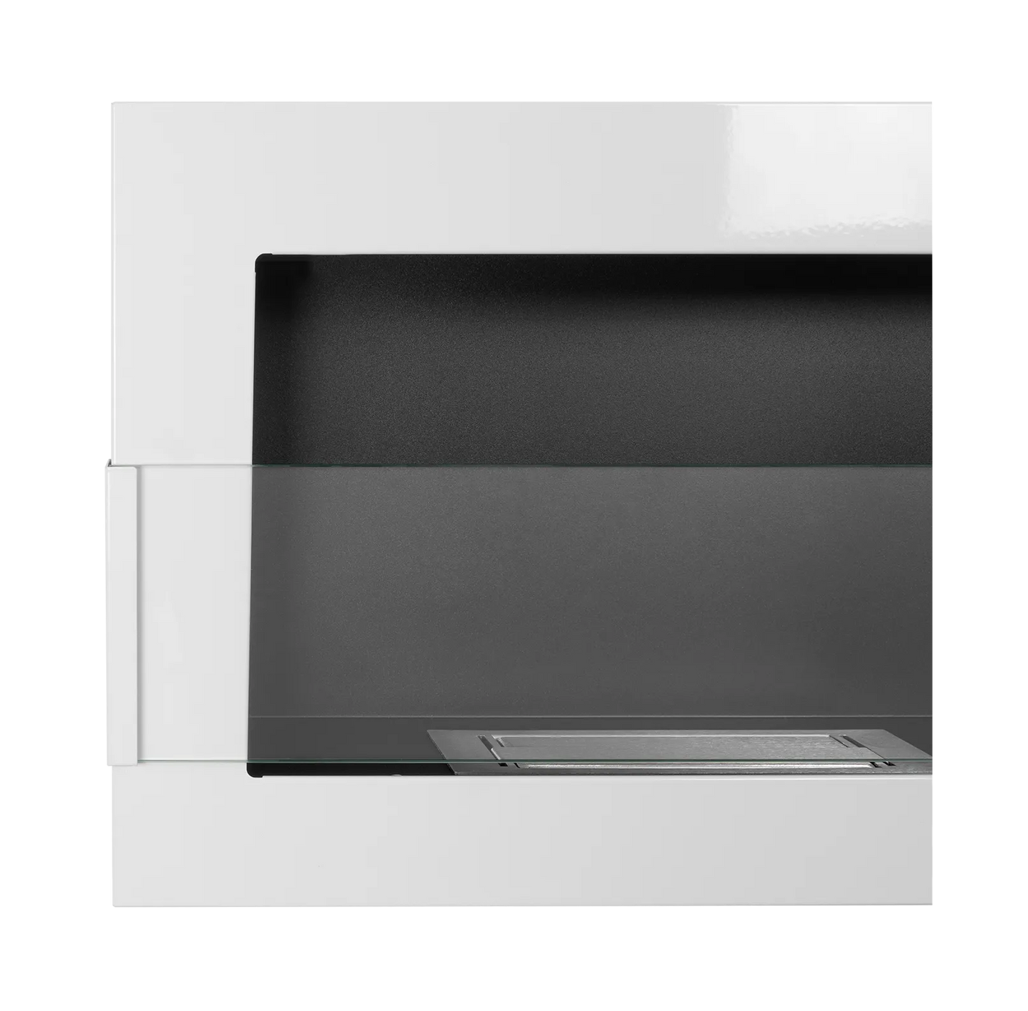 De Bio haard wit glans 650x400 cm met glas