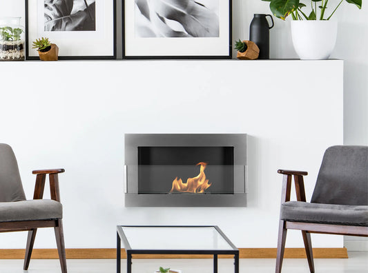 De Bio haard silver glans 650x400 cm met glas