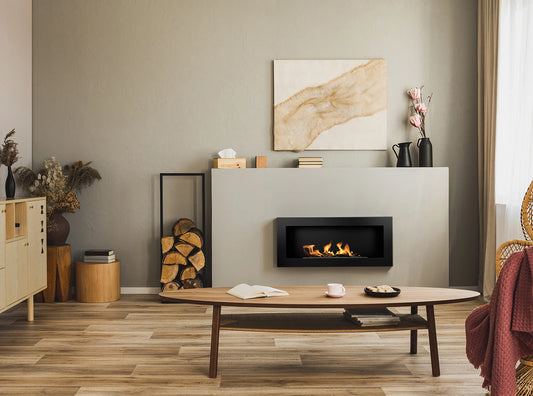 De Bio haard 900x400 zonder glas  in zwarte structuurafwerking mat