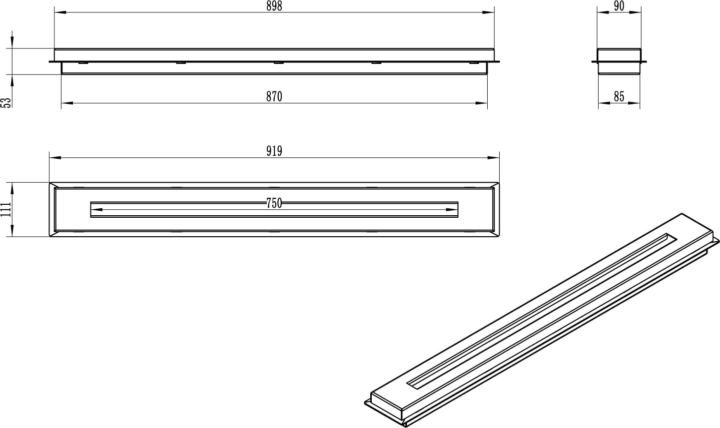 Inbouw bio-ethanol haard BIO-EKO 90cm